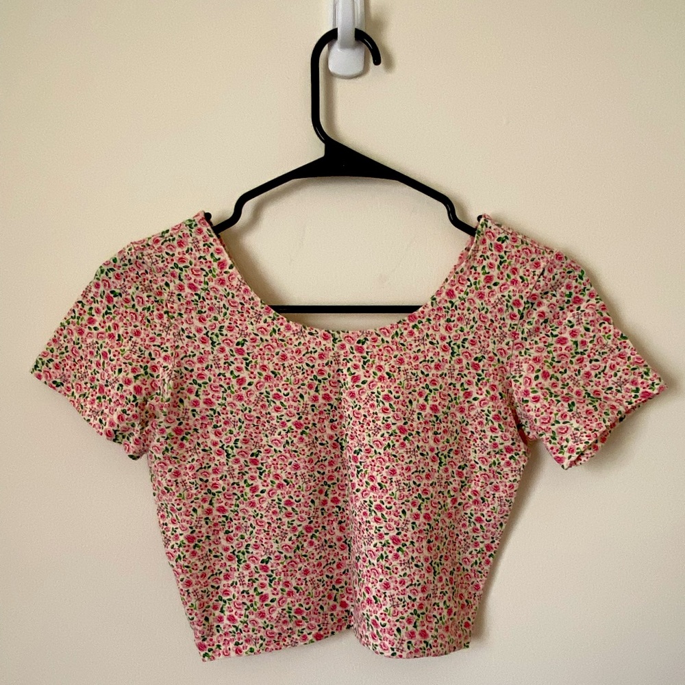 Ditzy Pink Flower American Apparel Crop Top